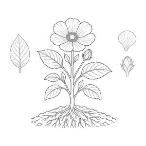 Botanical Flower Study Coloring Page