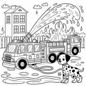 Pagina da Colorare del Coraggioso Camion dei Pompieri
