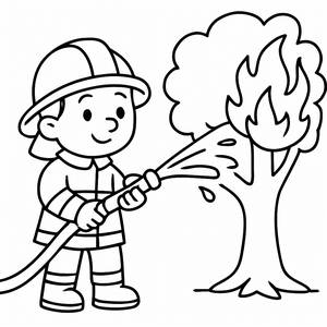 Página para Colorir Bombeiro Corajoso