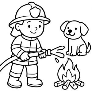 Brave Firefighter Coloring Page