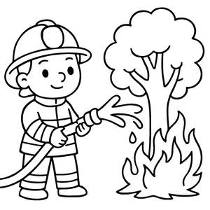 Brave Firefighter Coloring Page