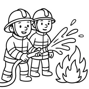 Brave Firefighters Coloring Page