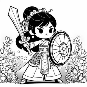 Pagina da Colorare: Coraggiosa Principessa Guerriera