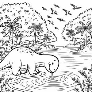 Brontosaurus Malvorlage - Trinken aus dem Funkelnden Fluss!
