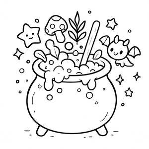 Pagina da Colorare del Calderone di Pozione Bollente