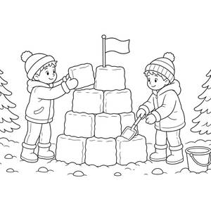 Building a Snow Fort Coloring Page