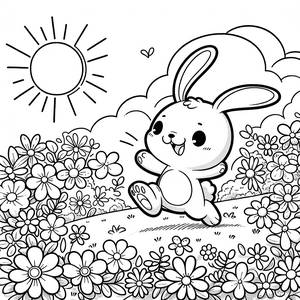 Pagina da Colorare di Coniglio tra i Fiori