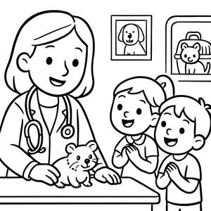 Busy Animal Clinic Coloring Page