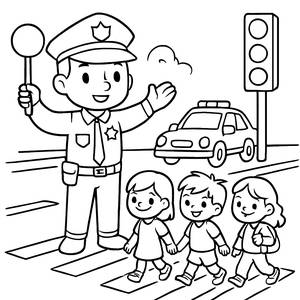 Busy Intersection Police Officer Coloring Page