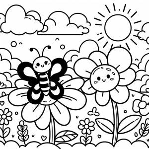 Раскраска: Бабочка и Цветок