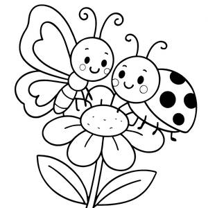 Раскраска: Бабочка и Божья коровка
