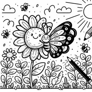 Page à Colorier Papillon et Tournesol