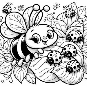 Раскраска с Веселой Пчелой и Яркими Божьими Корівками