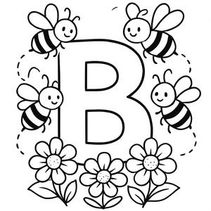 Buzzing Bees and Blooming Flowers Coloring Page