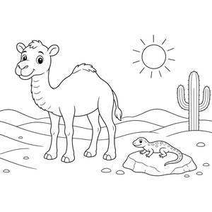 Camel and Lizard in the Desert Coloring Page