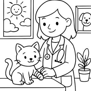 Caring Vet Coloring Page