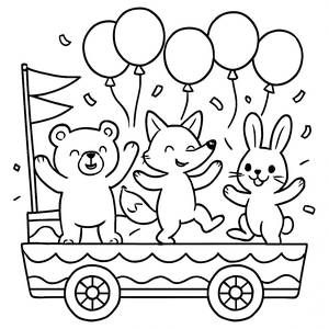 Página para Colorear de Carnaval: ¡Animales Bailarines en una Colorida Carroza!