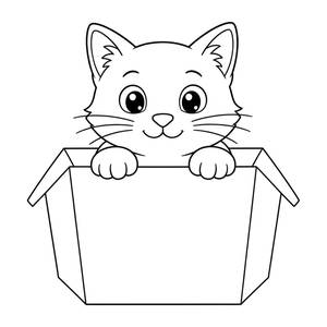 Cat in a Box Coloring Page