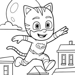 Pagina da Colorare di Catboy in Avventura sui Tetti