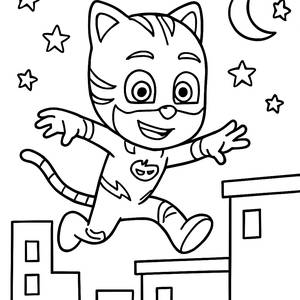 Página para Colorear de Catboy Aventurero en los Techos