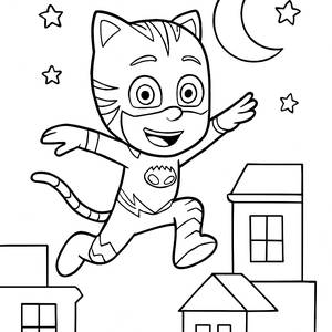 Catboy Rooftop Adventure Coloring Page