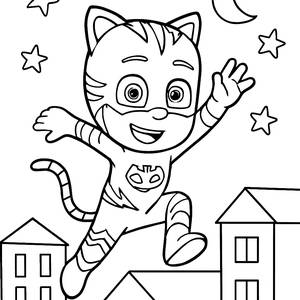 Page à Colorier de Catboy Sautant sur les Toits