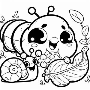 Page à Colorier de Chenille et Escargot