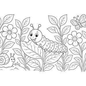 Munching Caterpillar on a Leaf Coloring Page