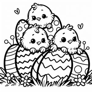 Charming Chicks Coloring Page: Easter Eggs Surprise!