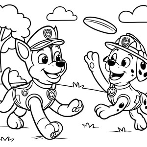 Malvorlage von Chase und Marshall beim Frisbee-Spielen