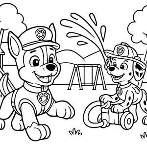 Chase e Marshall nel Parco Divertente - Pagina da Colorare Gratuita
