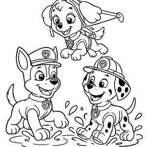 Pagina da Colorare di Chase e Marshall che Schizzano in una Pozzanghera