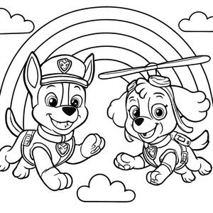 Pagina da Colorare di Chase e Skye - Volando con Arcobaleni!