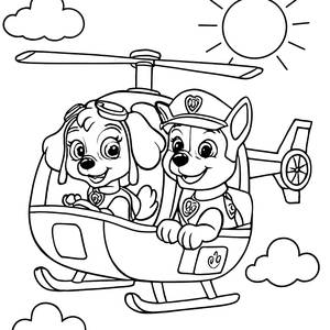 Malvorlage von Chase und Skye im Hubschrauber