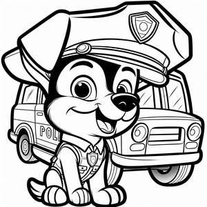 Chase in His Police Car Coloring Page
