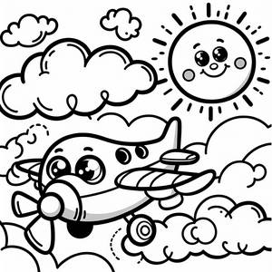 Pagina da Colorare di un Aereo Allegro