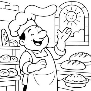 Cheerful Baker Coloring Page