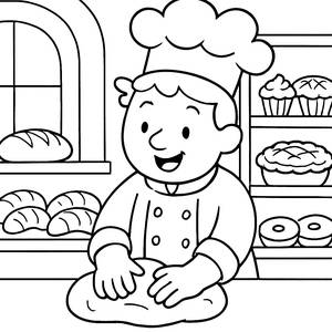 Cheerful Baker Coloring Page