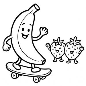Fröhliche Banane Skateboard Malvorlage