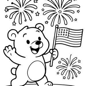 Fröhlicher Bären Malvorlage - Feiern Sie mit Feuerwerk!