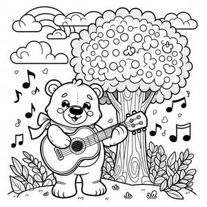 Page à Colorier de l'Ours Joyeux avec Guitare
