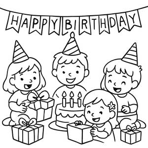 Página para Colorear de Fiesta de Cumpleaños Alegre