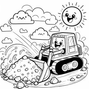 Page à Colorier de Bulldozer Joyeux