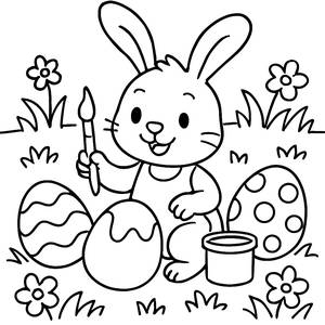 Cheerful Bunny Easter Coloring Page