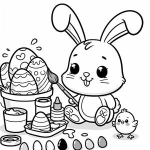 Cheerful Bunny Painting Eggs Coloring Page