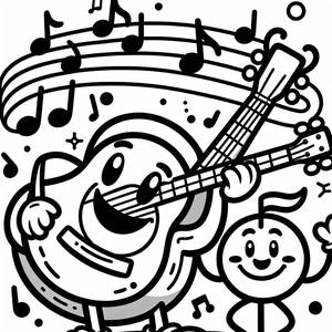 Pagina da Colorare Chitarra Cartoon Allegra