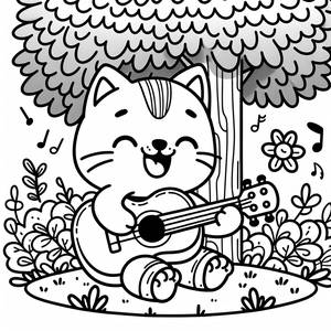 Page à Colorier du Chat Joyeux Jouant de la Guitare