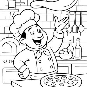 Cheerful Chef Pizza Tossing Coloring Page