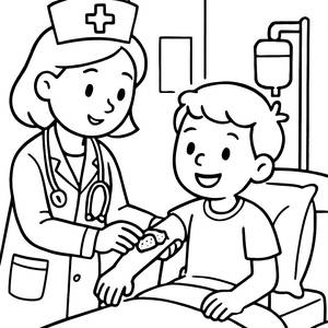 Cheerful Child Nurse Coloring Page
