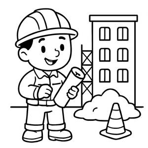 Cheerful Construction Worker Coloring Page